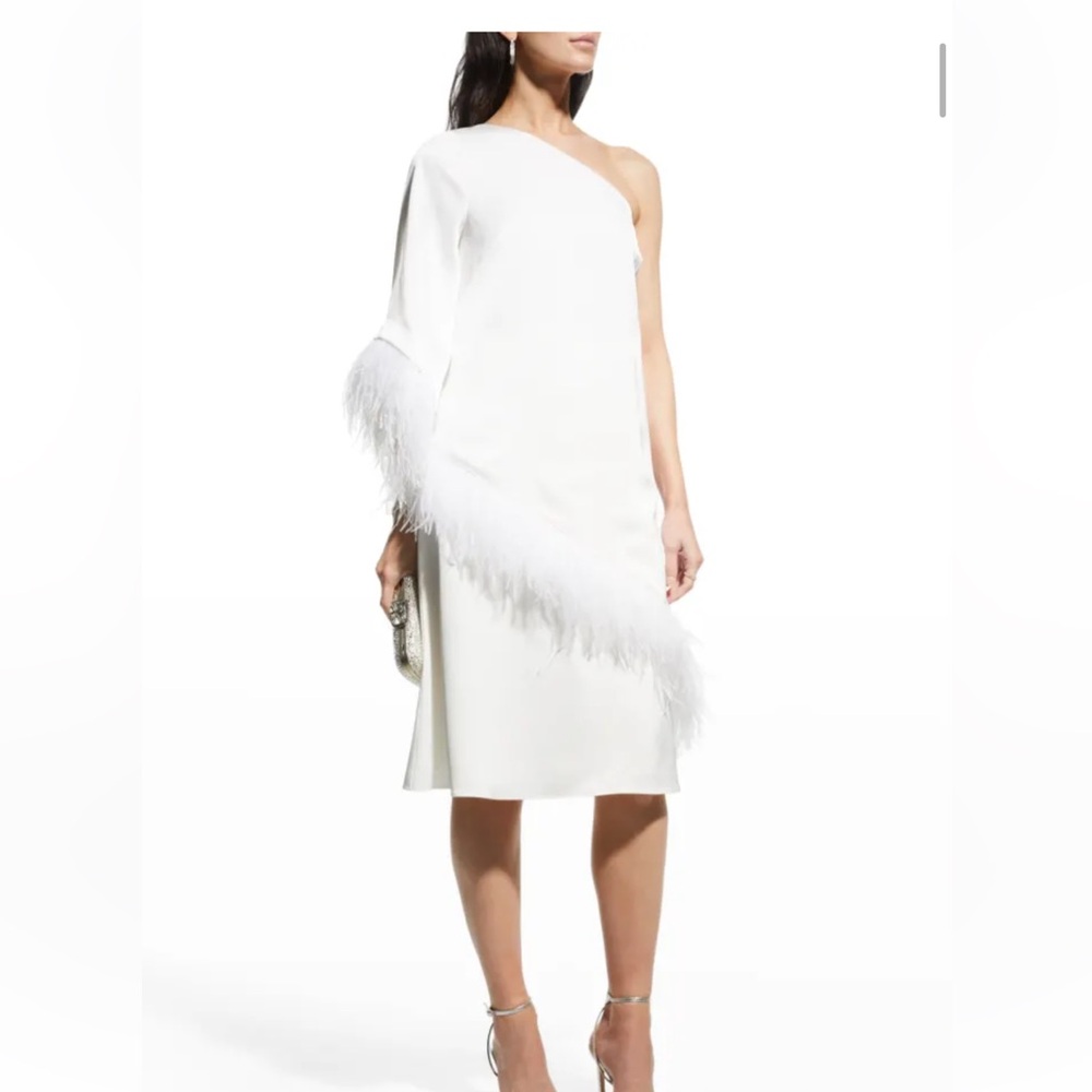 Aidan Mattox Asymmetric Draped Feather-Trim Dress size 10